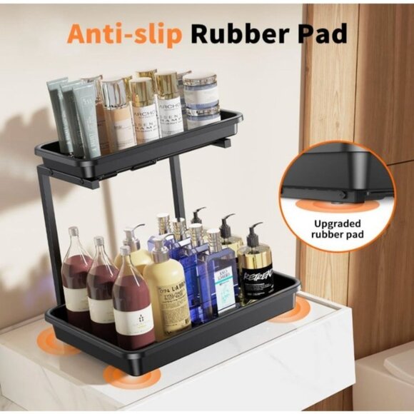 Under Sink Organizer Storage Pull Out 2 Tier Under Sink Countertop Black - Picture 4 of 5
